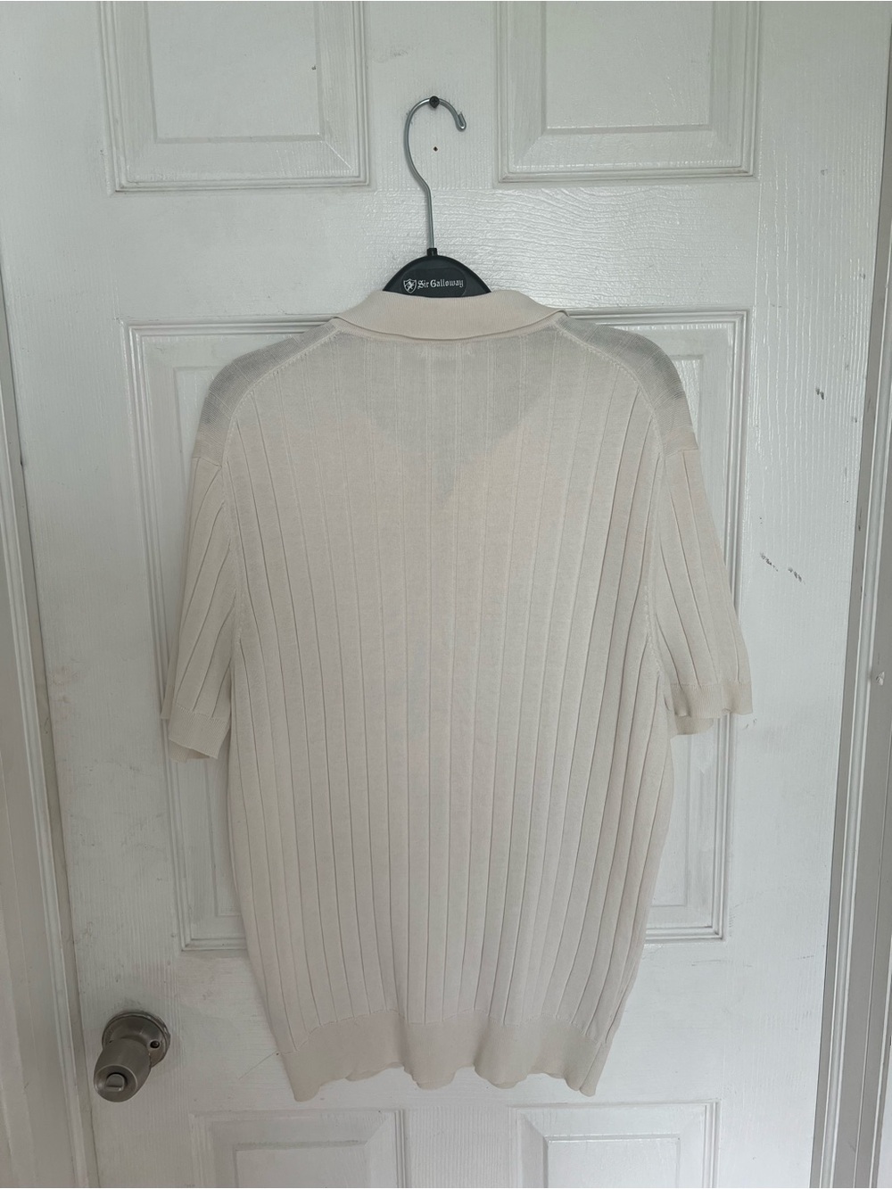 Suitsupply Silk Cotton Ribbed Knit Polo Shirt Men's Size XL Short Sleeve Ivory - Picture 5 of 8